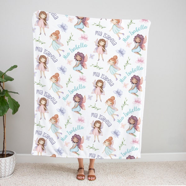 BABY GIRL FAIRY Blanket, Personalized Girl Fairy Blanket, Floral Fairy Blanket, Toddler Girl Blanket Fairies, Fairy Name Blanket Baby Girl