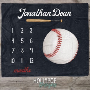 Baby Boy Personalized Baseball Milestone Blanket, Boy Growth Blanket, Watch Me Grow, Newborn Baseball Theme Gift, Baseball Name Blanket