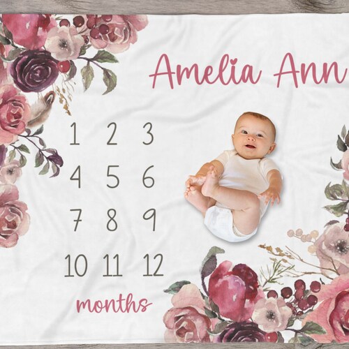 Baby Girl Month Milestone Blanket Blossom Girl Personalized Etsy