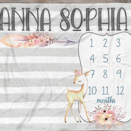 Girl Woodland Floral Antlers Milestone Blanket Girl Monthly Etsy