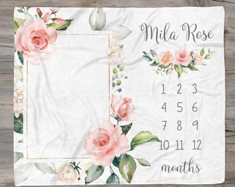 Floral Baby Girl Milestone Blanket, Soft Minky or Fleece