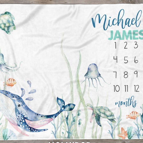 Baby Boy Ocean Milestone Blanket Under the Sea Baby Name Etsy