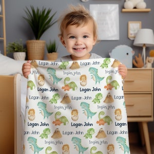 Personalized Dinosaur Blanket, Baby Name Blanket, Baby Boy Name Blanket, Dinosaur Kids Name Blanket, Baby Shower Gift, Boy Swaddle Blanket