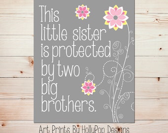 Big Brother Little Sister Print Aqua Pink Nursery Art Little Etsy