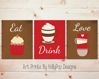 red kitchen decor eat drink love coffee wall art tea art prints cupcake art modern kitchen decor kitchen art prints food drink art 1610 - Red Kitchen Decor red kitchen decor eat drink love coffee wall art tea art prints cupcake art modern kitchen decor kitchen art prints food drink art 1610 - Red Kitchen Decor