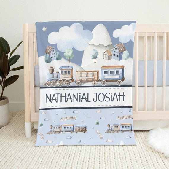 Baby Boy Blue Train Blanket, Custom Baby Name Blanket, Train Baby Blanket,  Personalized Toddler Boy Blanket, Boy Train Gift, Boy Baby Shower