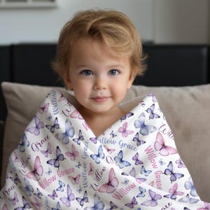 PERSONALIZED BUTTERFLY GIRL Name Blanket, Personalized Baby Name Blanket Pink Purple Butterflies, Butterfly Baby Blanket, Baby Shower Gift