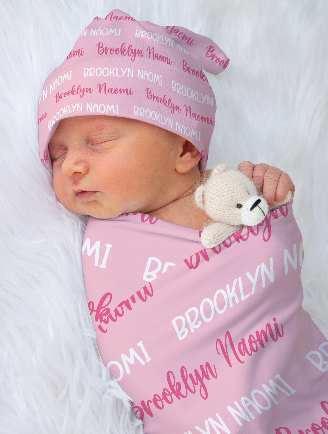 Baby Girl Personalized Pink Swaddle Blanket, Pink Baby Name Blanket