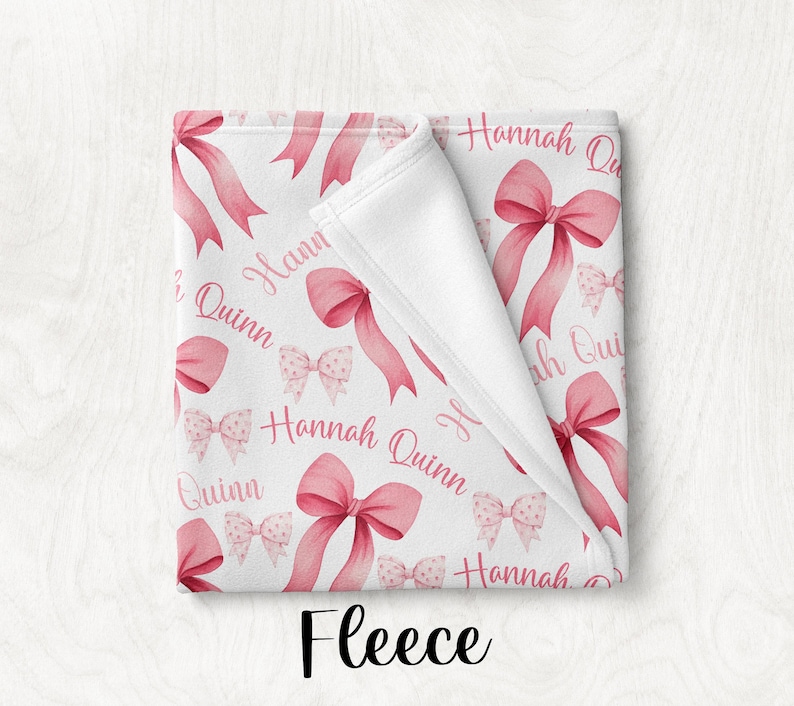 PERSONALIZED COQUETTE BLANKET, Pink Bow Blanket, Personalized Baby Girl Blanket, Pink Baby Blanket, Bow Theme Girl Gift, Bow Name Blanket imagen 5