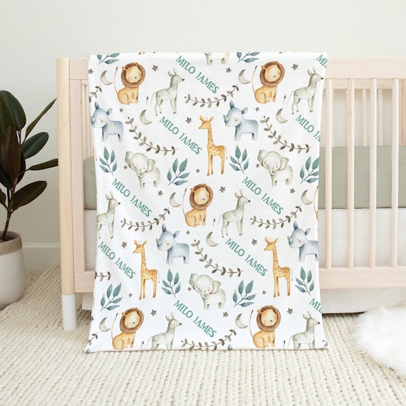 Safari Baby Blanket Personalized Baby Blanket Safari Animals Baby Name Blanket Baby Boy Safari Swaddle Blanket Safari Animal Nursery