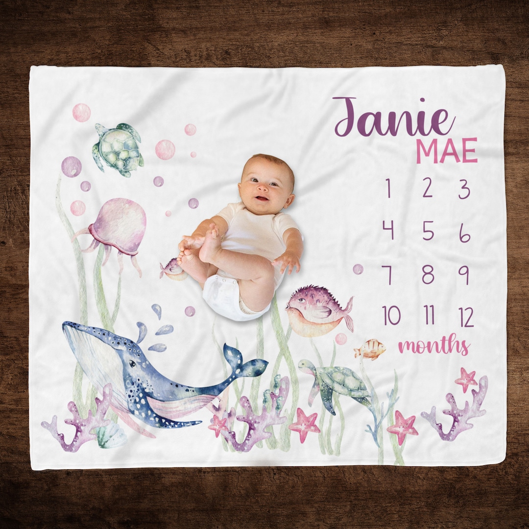 Under the Sea Milestone Blanket, Baby Girl Personalized Milestone ...