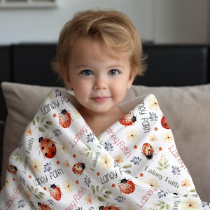 PERSONALIZED LADYBUG BABY Blanket, Baby Girl Lady Bug Blanket, Toddler Girl Name Blanket Ladybug Baby Gift, Ladybug Nursery Baby Shower Gift