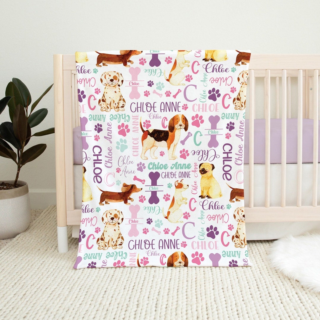 PERSONALIZED Puppy Dog Baby Girl Blanket, Toddler Girl Gift, Dog Lover ...