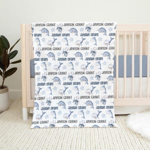Under the Sea Blanket, Ocean Baby Blanket, Name Pattern Blanket, Personalized Baby Boy Blanket, Boy Ocean Swaddle, Sea Animals Baby Blanket