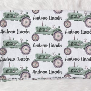 Green Tractor Baby Name Blanket, Baby Boy Tractor Blanket, Personalized Boy Tractor Baby Blanket, Farm Minky Baby Blanket, Baby Boy Sherpa