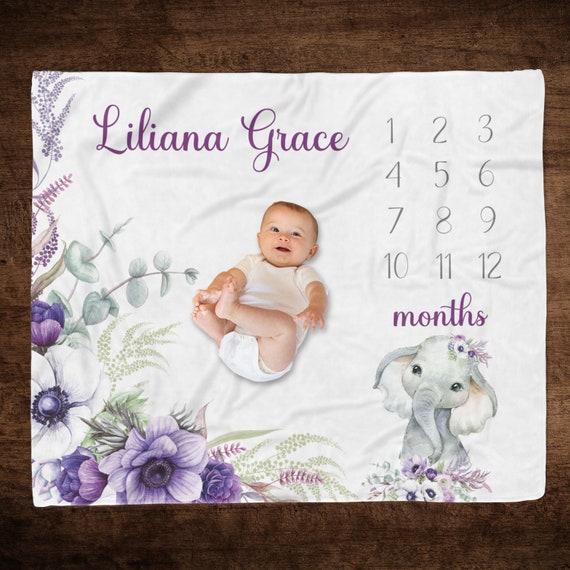 Elephant milestone blanket girl hotsell