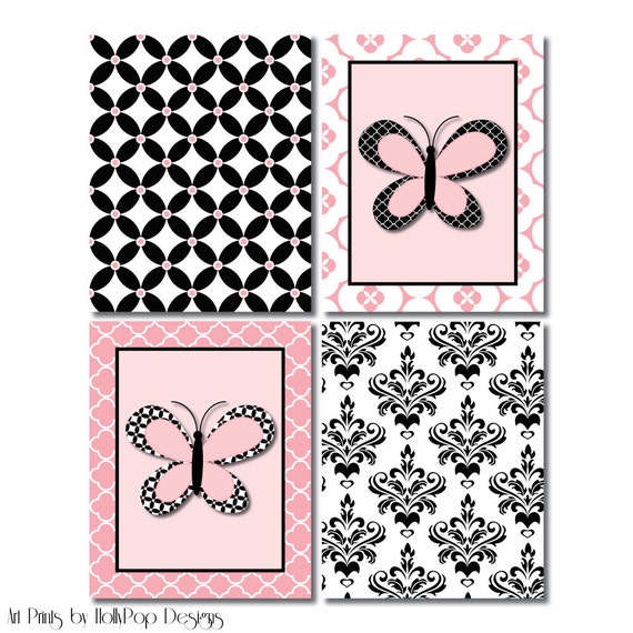 Girls Room Art Baby Decor Butterfly Wall Art Pink Black Etsy