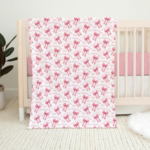 PERSONALIZED COQUETTE BLANKET, Pink Bow Blanket, Personalized Baby Girl Blanket, Pink Baby Blanket, Bow Theme Girl Gift, Bow Name Blanket imagen 3