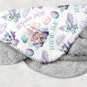 BABY GIRL DRAGON blanket, Personalized Dragon Baby Blanket, Toddler Girl Dragon Gift, Dragon Gift for Girl,  Dragon Nursery Minky Blanket