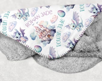 BABY GIRL DRAGON blanket, Personalized Dragon Baby Blanket, Toddler Girl Dragon Gift, Dragon Gift for Girl,  Dragon Nursery Minky Blanket