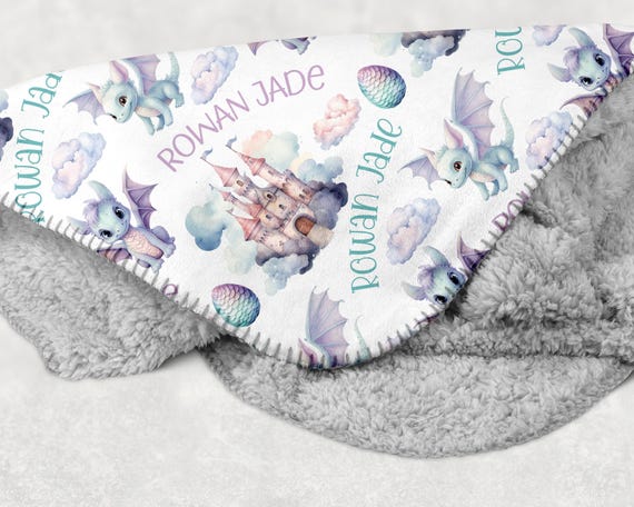 BABY GIRL DRAGON blanket, Personalized Dragon Baby Blanket, Toddler Girl Dragon Gift, Dragon Gift for Girl,  Dragon Nursery Minky Blanket