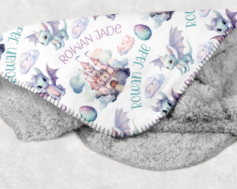 BABY GIRL DRAGON blanket, Personalized Dragon Baby Blanket, Toddler Girl Dragon Gift, Dragon Gift for Girl, Dragon Nursery Minky Blanket image 1