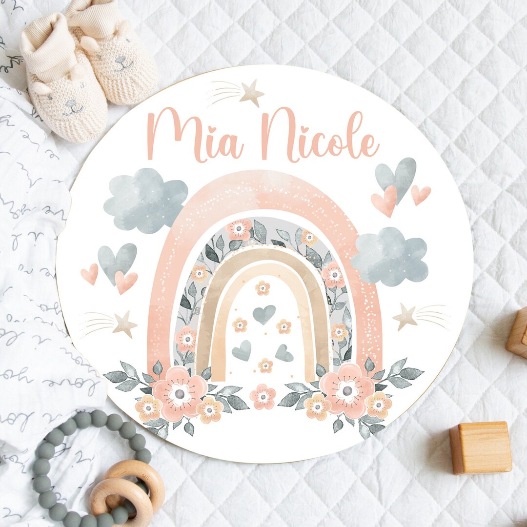 Baby Girl Rainbow Name Sign, Rainbow Round Wood Sign, Baby Name Sign