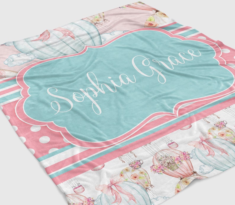 Hot Air Balloon Baby Blanket Girl Baby Name Blanket Sherpa Etsy