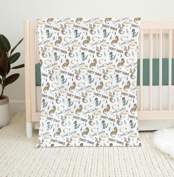 PERSONALIZED BOY DRAGON Baby Blanket, Baby Boy Dragon Blanket, Toddler Boy Blanket, Dragon Nursery Baby Gift, Dragon Baby Shower Boy Gift