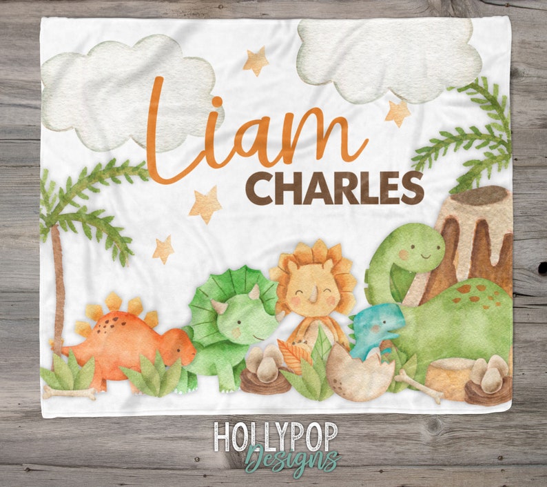 Baby Boy Dinosaur Blanket Personalized Boy Blanket Baby Name Etsy