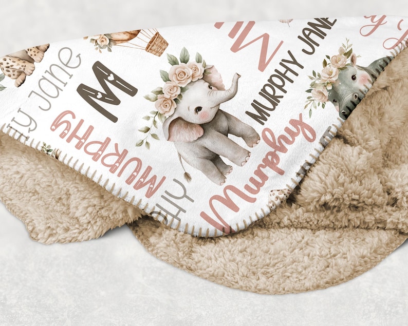 CUSTOM BABY GIRL Safari Animals Blanket, Personalized Safari Baby ...