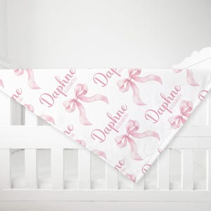 BABY GIRL PINK Bow Name Blanket, Personalized Pink Bow Blanket, Pink Bow Baby Decor, Coquette Aesthetic, Baby Girl Gift, Girly Baby Blanket