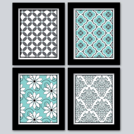 Items similar to Teal and Grey Home Decor Wall Art Digital ...