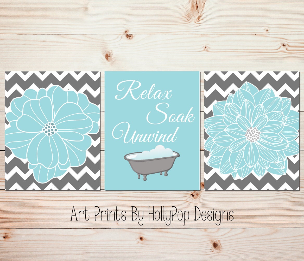 Bathroom Wall Art Gray Teal Aqua Home Decor Art Prints Relax Etsy