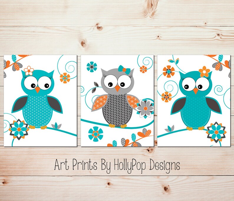Owl Wall Art Owl Nursery Trio Modern Kids Room Wall Art Etsy