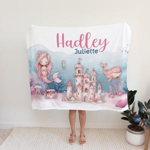 PERSONALIZED MERMAID BLANKET, Toddler Girl Ocean Blanket, Pink Mermaid Baby Name Blanket, Toddler Girl gift, Mermaid Pink Ocean Nursery Baby