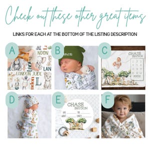 PERSONALIZED BABY BOY Blanket, Safari Name Blanket Baby Boy, Custom Boy Safari Animals Blanket, Baby Boy Gift, Custom Baby Animals Blanket zdjęcie 3