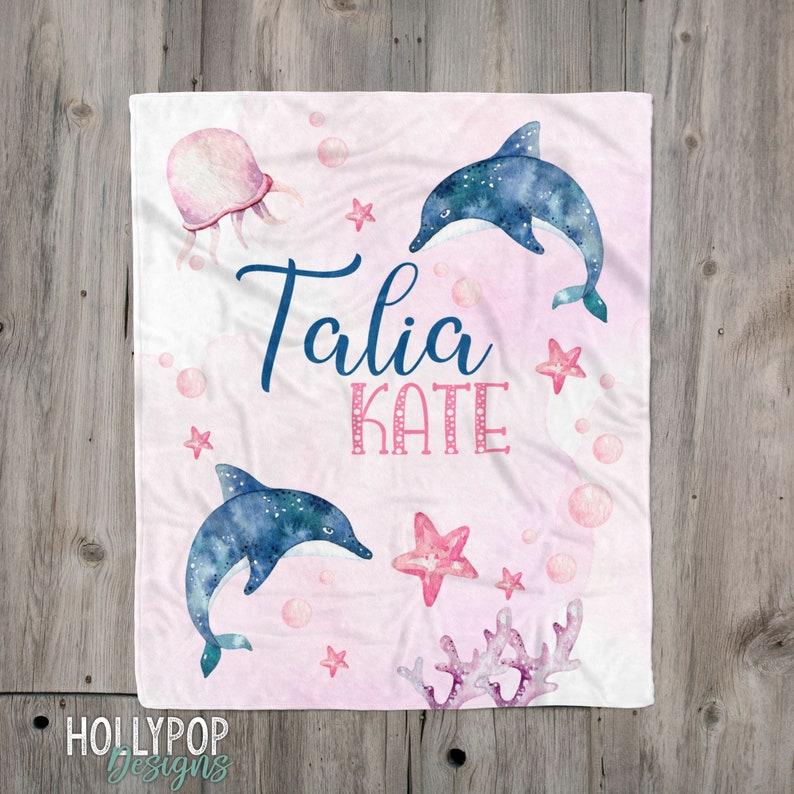 Dolphin Baby Blanket Baby Girl Name Blanket Personalized Etsy