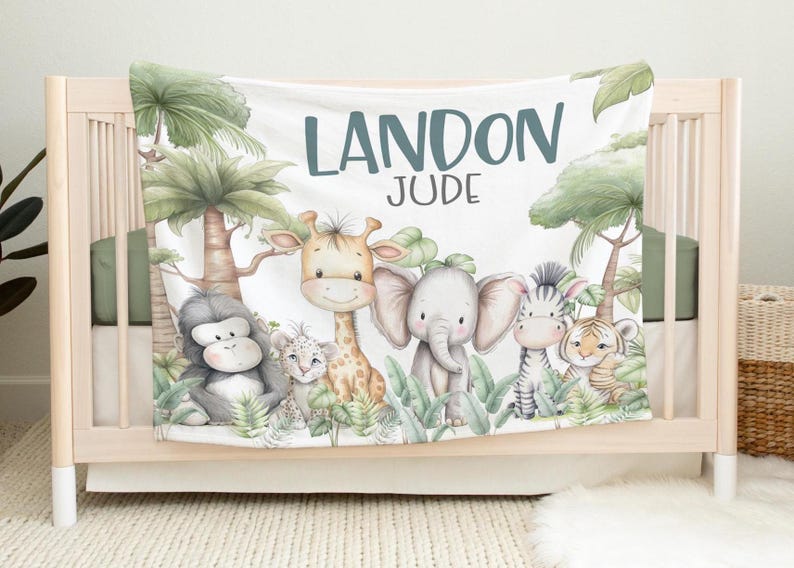 CUSTOM SAFARI BABY Blanket, Personalized Baby Boy Safari Animals ...