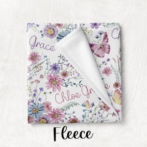 WILDFLOWER BABY GIRL Blanket, Personalized Girl Name Blanket, Custom Toddler Girl Gift, Wild Flower Baby Shower Gift, Wildflower Nursery image 5
