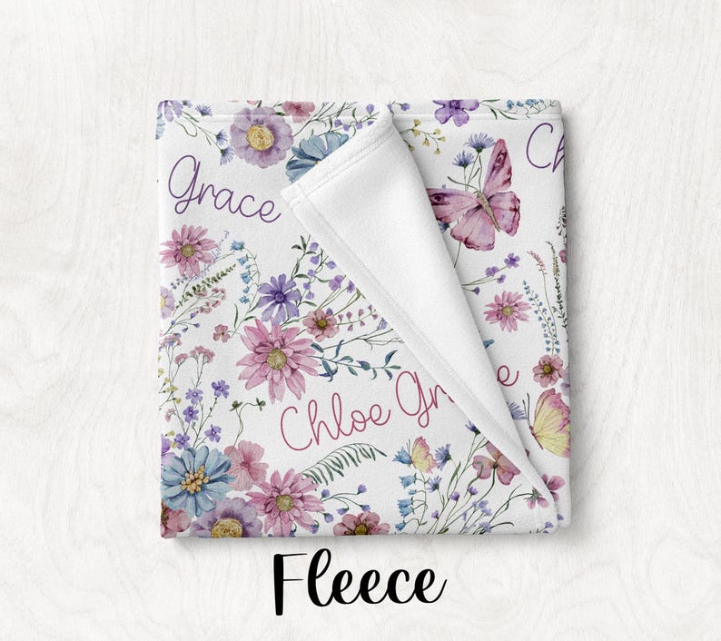 WILDFLOWER BABY GIRL Blanket, Personalized Girl Name Blanket, Custom Toddler Girl Gift, Wild Flower Baby Shower Gift, Wildflower Nursery image 5