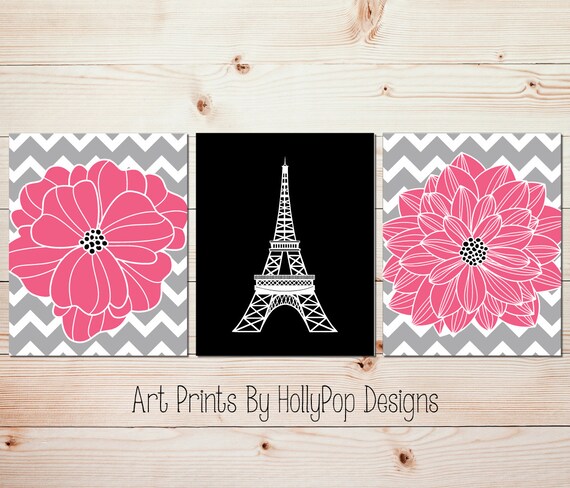 Pink Black Wall Art Eiffel Tower Paris Print Teen Girl Bedroom Etsy