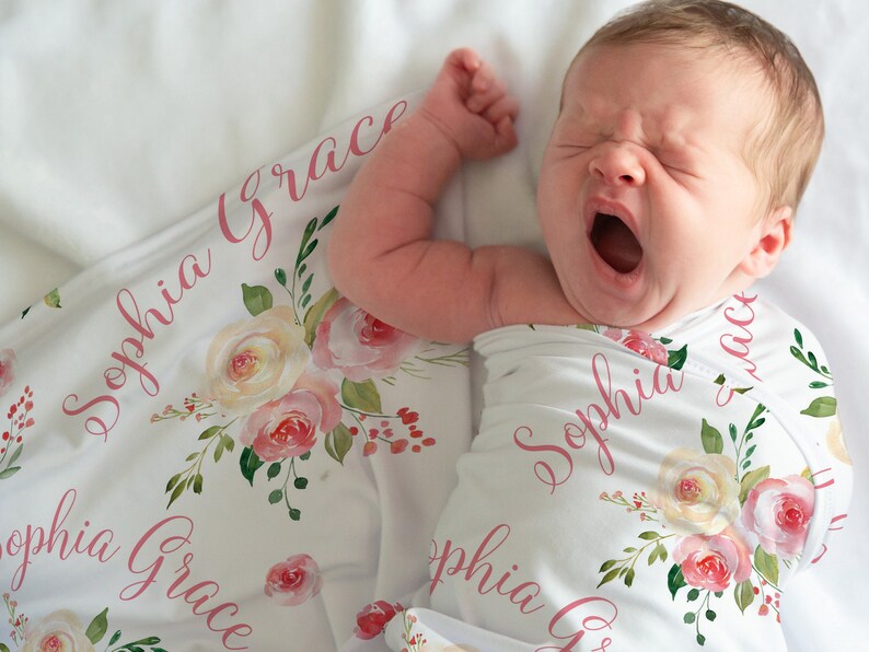 Pink Floral Name Blanket Baby Girl Personalized Girl Baby Etsy
