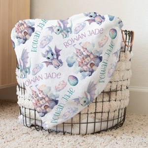 BABY GIRL DRAGON blanket, Personalized Dragon Baby Blanket, Toddler Girl Dragon Gift, Dragon Gift for Girl, Dragon Nursery Minky Blanket image 5