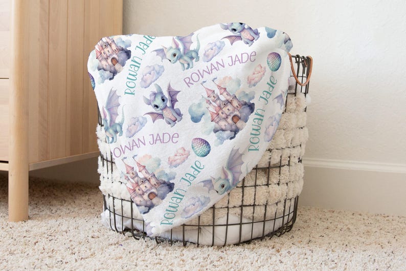 BABY GIRL DRAGON blanket, Personalized Dragon Baby Blanket, Toddler Girl Dragon Gift, Dragon Gift for Girl, Dragon Nursery Minky Blanket image 5