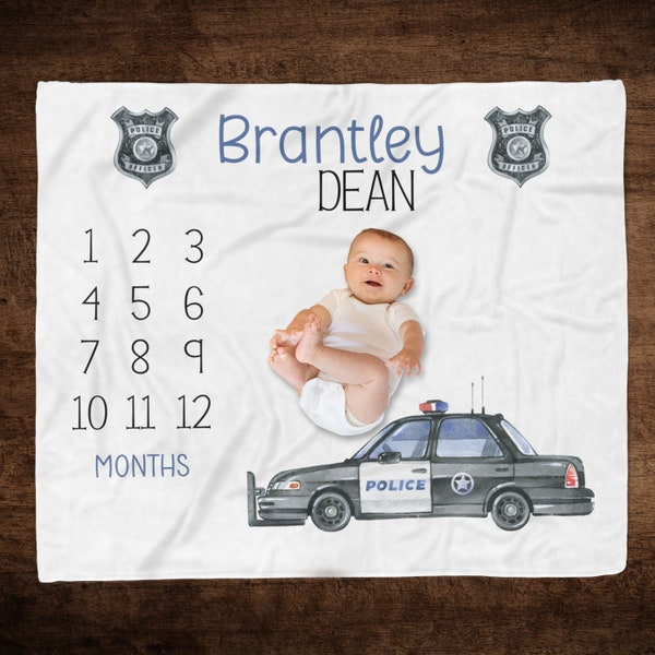 Personalized Cop Car Milestone Blanket Baby Photo Blanket Cop Baby Blanket Cop Car Monthly Milestone Infant Baby Monthly Growth Blanket