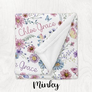 WILDFLOWER BABY GIRL Blanket, Personalized Girl Name Blanket, Custom Toddler Girl Gift, Wild Flower Baby Shower Gift, Wildflower Nursery image 4
