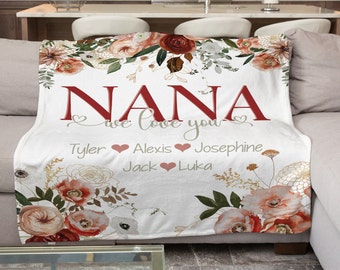 Personalized Floral Blanket for Nana, Custom Grandmother Gift