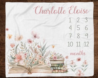 FLORAL BOOK BABY Milestone Blanket, Baby Girl Storybook Milestone, Infant  Girl Growth Blanket, Book Theme Baby Month Blanket, Baby Girl Gift