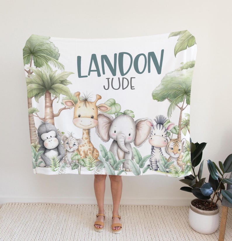 CUSTOM SAFARI BABY Blanket, Personalized Baby Boy Safari Animals ...